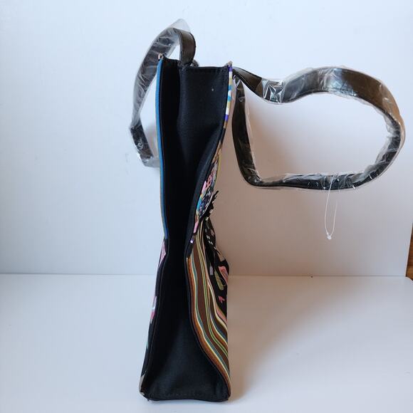 Black Tote Purse Shoulder Bag Handbag Stripes Circles Shoes 11" x 3" x 13" - Picture 2 of 7